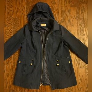 Michael Kors Women's Navy Wool Blend Full Zip Overcoat-1XL